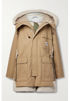 Sacai - + Carhartt Wip Hooded Fleece-trimmed Cotton-blend Canvas Coat - Neutrals - 1,2,3,4