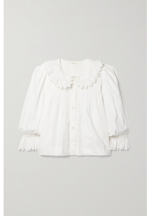 DÔEN - + Net Sustain Hickory Ruffled Pintucked Embroidered Organic Cotton-poplin Blouse - Off-white - xx small,x small,small,medium,large,x large,xx large