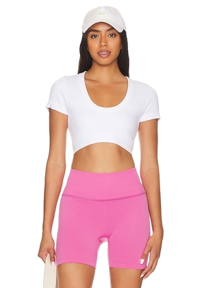 alo Seamless Ribbed Serene Short Sleeve Top in White. Size S, XS.