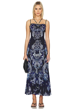 Camilla Strappy Midi Dress in Blue. Size M, S, XL, XS.
