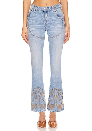 Understated Leather Western Stretch Jeans in Blue. Size 24, 25, 26, 27, 28, 29, 30.