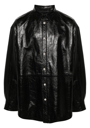Acne Studios logo-embossed leather coat - Black
