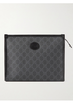 Gucci - Leather-Trimmed Monogrammed Coated-Canvas Pouch - Men - Black