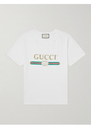 Gucci - Distressed Printed Cotton-Jersey T-Shirt - Men - White - M