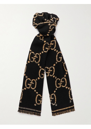 Gucci - Logo-Intarsia Wool Scarf - Men - Black