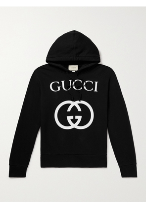 Gucci - Logo-Print Loopback Cotton-Jersey Hoodie - Men - Black - XS