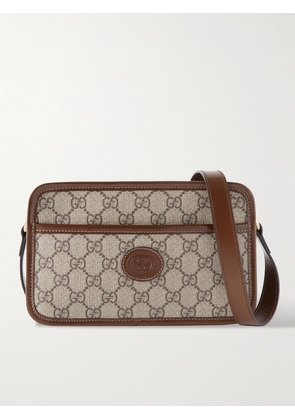 Gucci - Leather-Trimmed Monogrammed Coated-Canvas Messenger Bag - Men - Brown