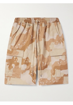 Mastermind World - Straight-Leg Logo and Camouflage-Print Cotton-Twill Drawstring Cargo Shorts - Men - Brown - S