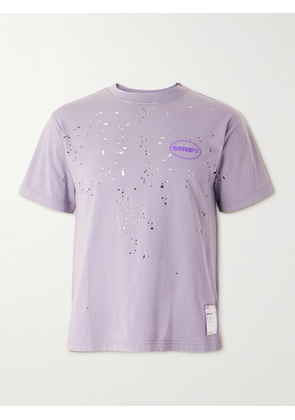 Satisfy - Distressed Logo-Print MothTech™ Organic Cotton-Jersey T-Shirt - Men - Purple - 1