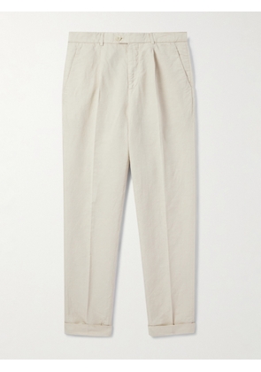 Brunello Cucinelli - Straight-Leg Pleated Linen and Cotton-Blend Trousers - Men - Neutrals - IT 44