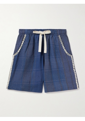 Kartik Research - Embellished Embroidered Cotton Drawstring Shorts - Men - Blue - UK/US 30