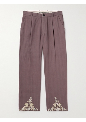 Kartik Research - Straight-Leg Embellished Pleated Cotton Trousers - Men - Pink - UK/US 32