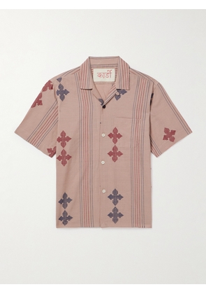 Kardo - Ayo Convertible-Collar Embroidered Striped Cotton Shirt - Men - Pink - S
