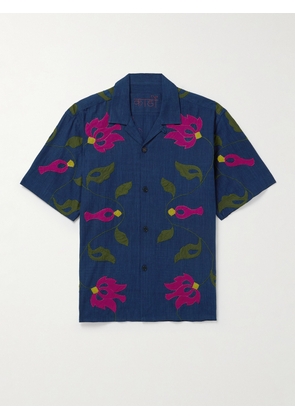Kardo - Convertible-Collar Appliquéd Embroidered Cotton Shirt - Men - Blue - S