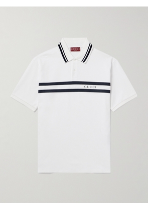 Gucci - Logo-Print Striped Stretch-Cotton Piqué Polo Shirt - Men - White - XS