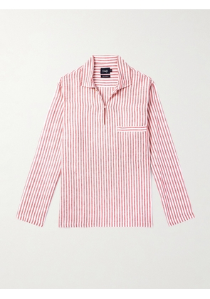 Drake's - Striped Linen Half-Placket Shirt - Men - Pink - S