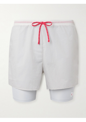 DISTRICT VISION - Straight-Leg Layered Logo-Print Stretch-Jersey and Shell Drawstring Shorts - Men - Gray - S