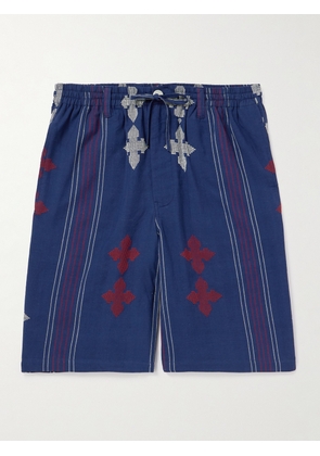 Kardo - Kobe Embroidered Striped Cotton Shorts - Men - Blue - S