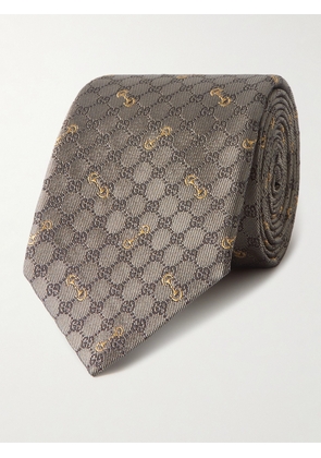 Gucci - 7cm Logo-Embroidered Silk-Jacquard Tie - Men - Brown