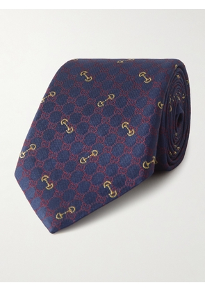 Gucci - 7cm Logo-Embroidered Silk-Jacquard Tie - Men - Blue