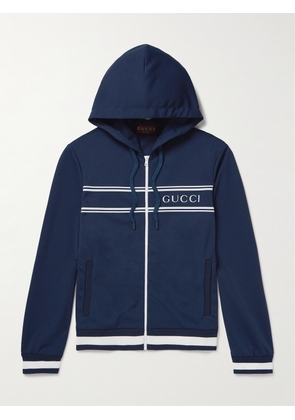 Gucci - Logo-Print Striped Tech-Piqué Zip-Up Hoodie - Men - Blue - S