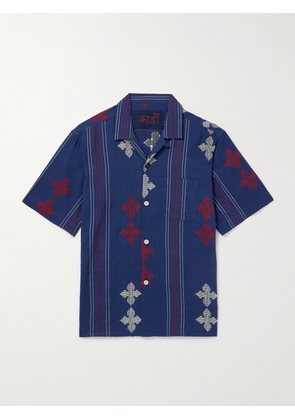 Kardo - Convertible-Collar Embroidered Striped Cotton Shirt - Men - Blue - XS