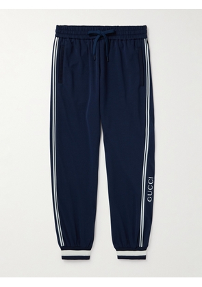 Gucci - Tapered Logo-Print Striped Jersey Sweatpants - Men - Blue - S