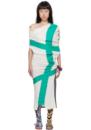 Diana Sträng White & Green Paneled Midi Dress