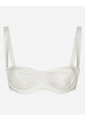 Dolce & Gabbana バルコネットブラ セミパッデッド サテン レース - Woman Underwear White Silk 4b