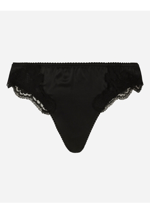 Dolce & Gabbana Tバックショーツ サテン レース - Woman Underwear Black Silk 1