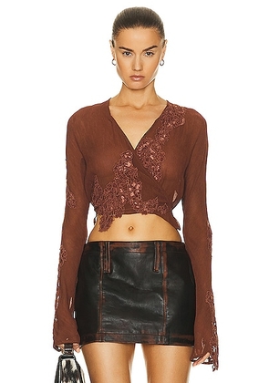 Acne Studios Cropped Blouse in Rust Brown - Rust. Size 42 (also in ).