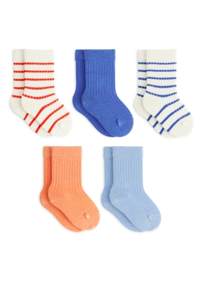 Rib Knit Baby Socks, 5 Pairs - Orange