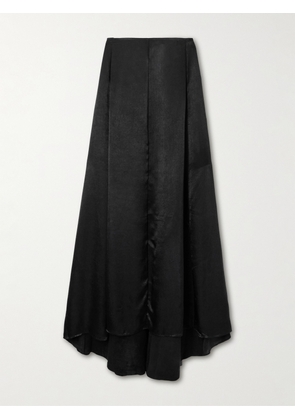 Ludovic de Saint Sernin - Leather-trimmed Silk-satin Maxi Skirt - Black - x small,small,medium,large