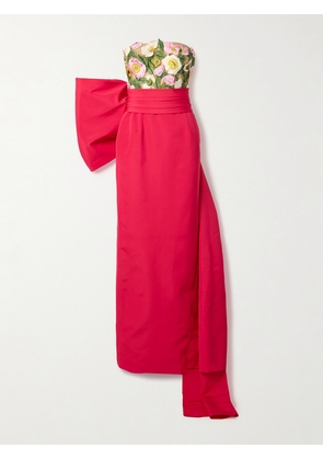 Oscar de la Renta - Strapless Bow-embellished Appliquéd Cotton-blend Faille And Tulle Gown - Multi - US0,US2,US4,US6,US8