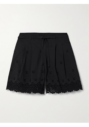 Ulla Johnson - Sabine Pleated Broderie Anglaise Cotton-poplin Shorts - Black - US0,US2,US4,US6,US8,US10,US12