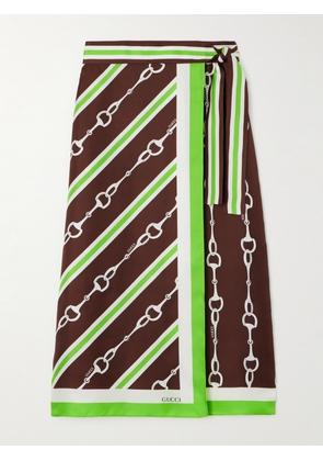 Gucci - Printed Silk-twill Wrap Skirt - Brown - IT38,IT40,IT42,IT44