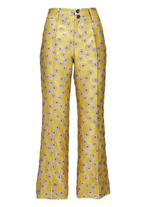 La DoubleJ Hendrix floral-embroidery flared trousers - Yellow