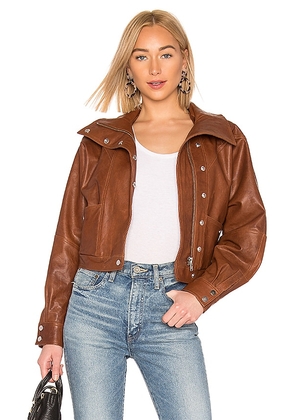 LPA Oversized Leather Jacket in Brown. Size XL, XS, XXS.