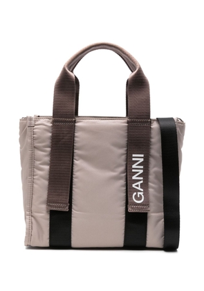 GANNI logo-print taffeta tote bag - Neutrals