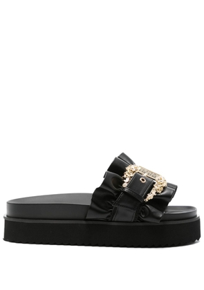 Versace Jeans Couture logo-buckle ruffled slides - Black