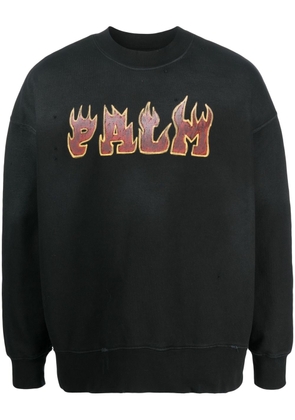 Palm Angels Logo Flames cotton sweatshirt - Black