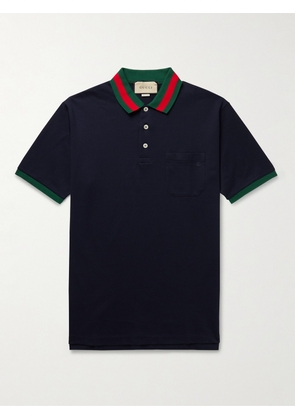 Gucci - Logo-Embroidered Stretch-Cotton Piqué Polo Shirt - Men - Blue - XS