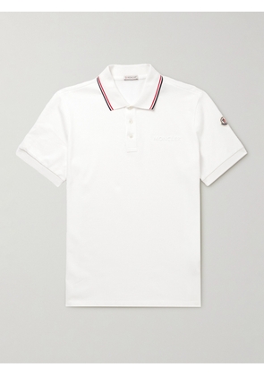 Moncler - Logo-Embossed Contrast-Tipped Cotton-Piqué Polo Shirt - Men - White - S