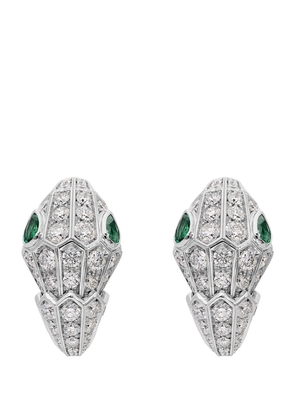 Bvlgari White Gold, Diamond And Emerald Serpenti Earrings