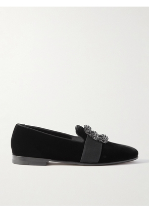 Manolo Blahnik - Carlton Embellished Grosgrain-Trimmed Velvet Loafers - Men - Black - UK 6