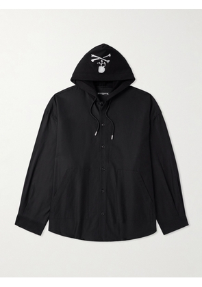 Mastermind World - Oversized Logo-Embroidered Jersey-Trimmed Cotton-Canvas Hooded Overshirt - Men - Black - S