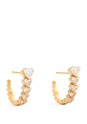 Sophie Bille Brahe Yellow Gold And Diamond Boucle Coeur Hoop Earrings
