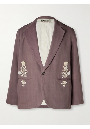 Kartik Research - Embellished Cotton Blazer - Men - Purple - S