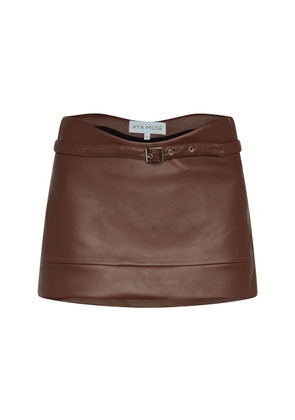 Aya Muse - Stru Curved Faux Leather Mini Skirt - Brown - M - Moda Operandi