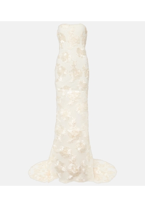 Rotate Bridal Alberty floral-appliqué mesh gown